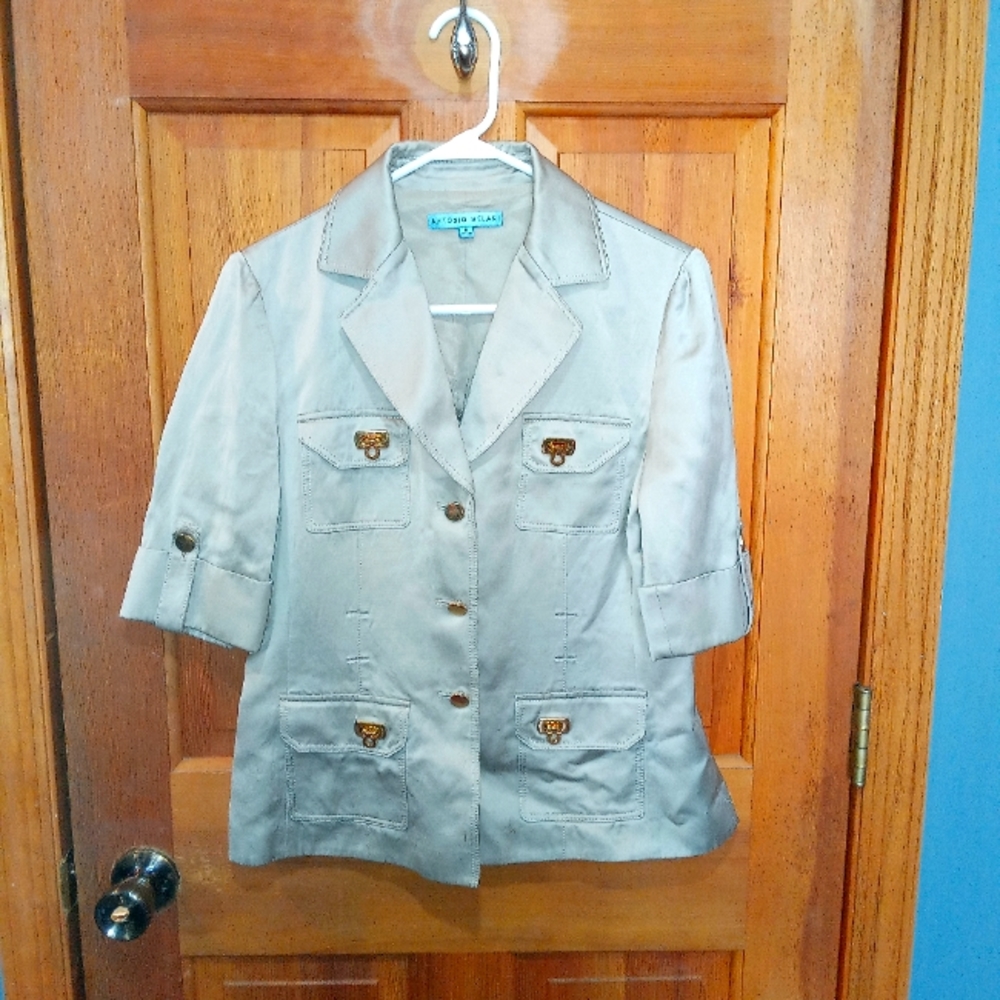 Antonio Melani silver rayon cotton linen ramie blend button up blazer size 6